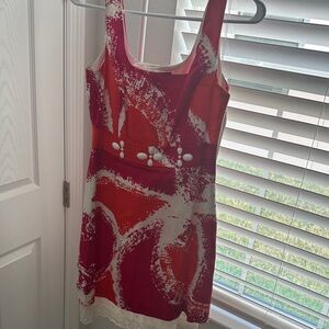 Nine West Red and Orange Abstract Dress